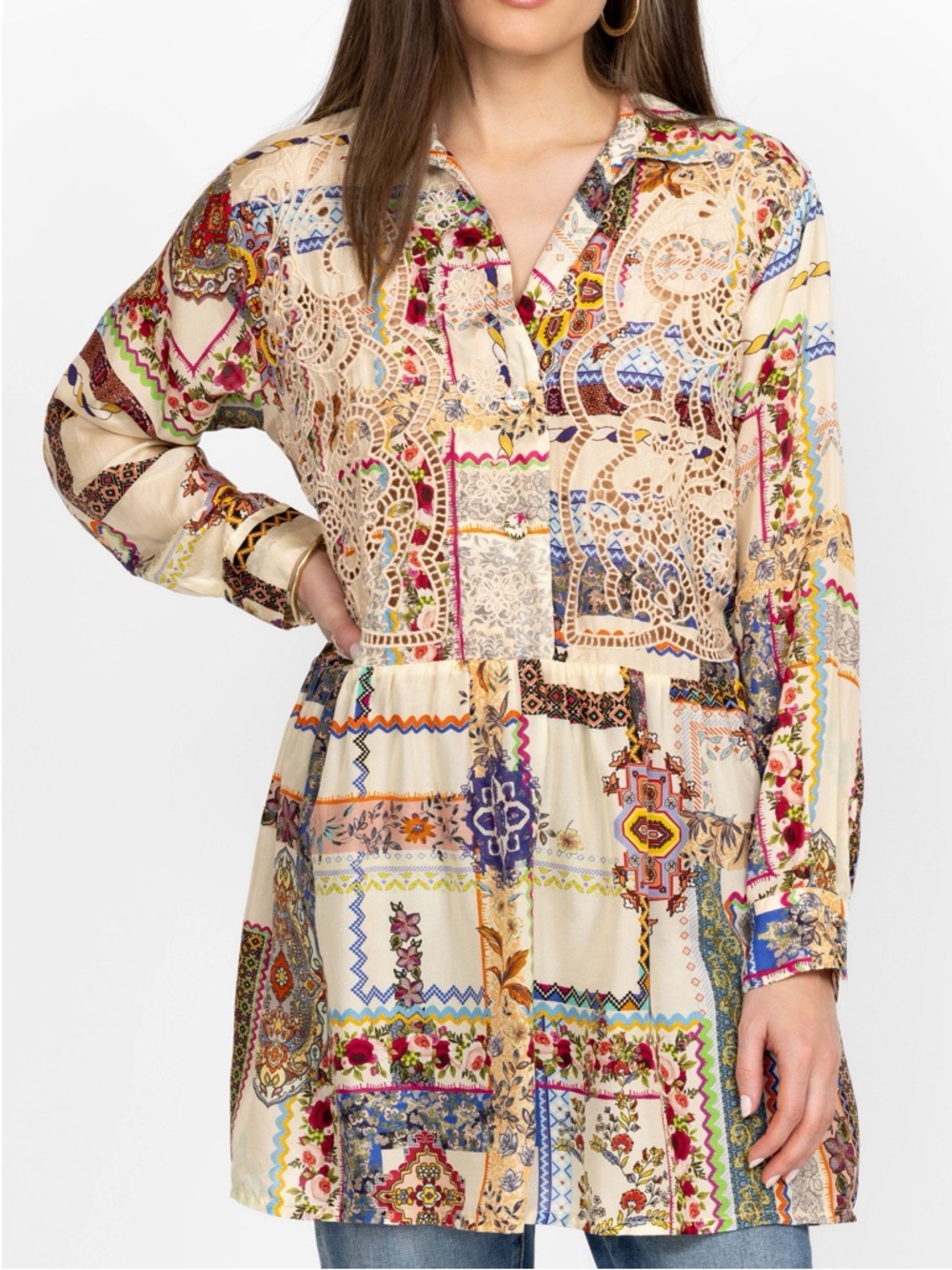 Johnny Was Stano Monroe Patchwork Printed Tunic - Picture 2 of 10